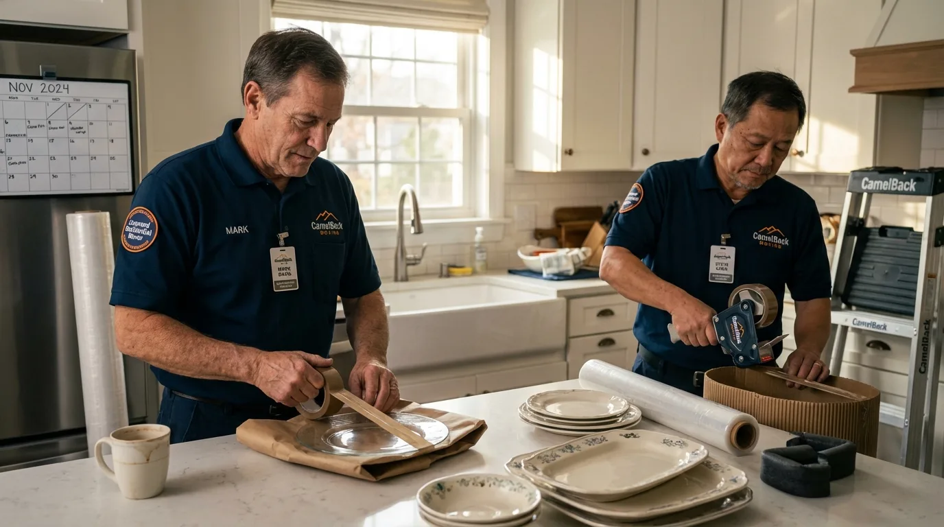 Professional crew packing kitchen dishware in Mountain Lakes, NJ